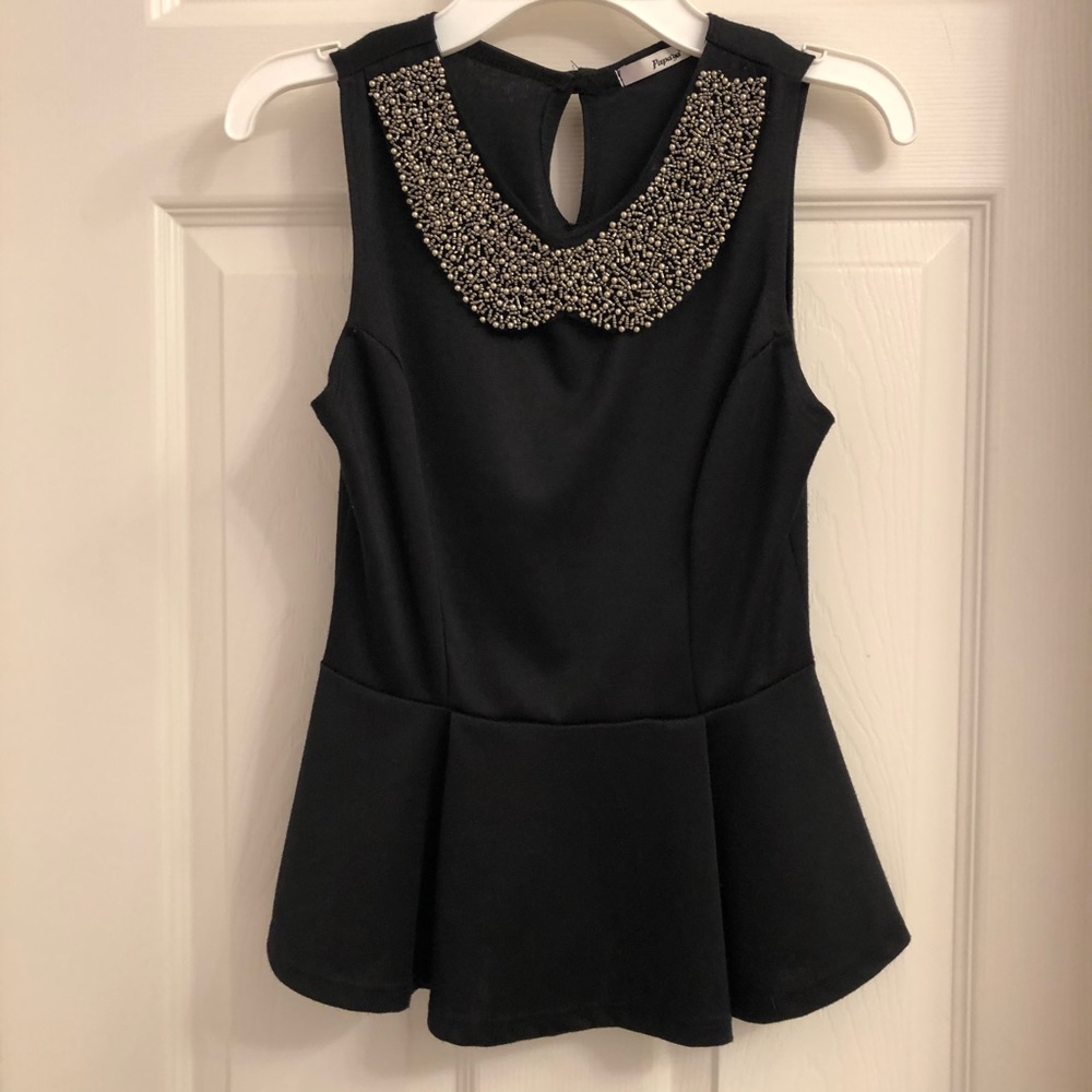 Black peplum top with Peter Pan collar